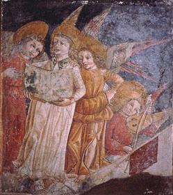 Anonimo vercellese (cerchia di G.M. Spanzotti), Giudizio Universale (terzo quarto del XV secolo), affresco staccato riportato su tela, cm 55,5x81. Istituto di Belle Arti di Vercelli, in deposito presso il Museo Francesco Borgogna, inv. 12, 14, 26; cat. 1969, no. 6/1, 6/2, 6/3.